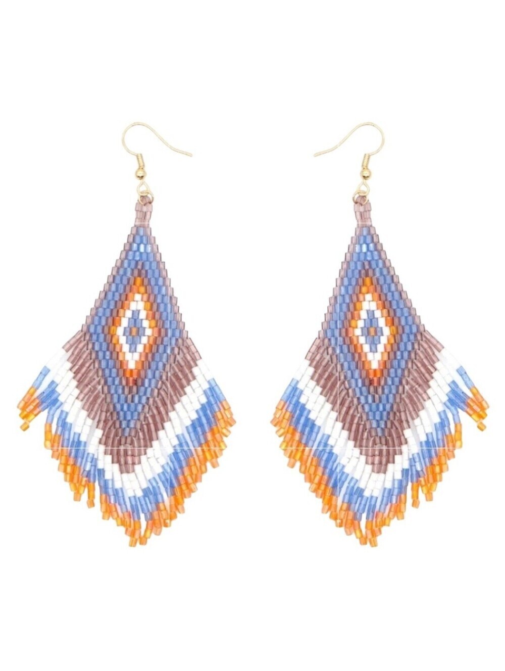 Beaded Earrings Blue Yellow/Gold & White Miyuki Rice Beads - Picture 1 of 7